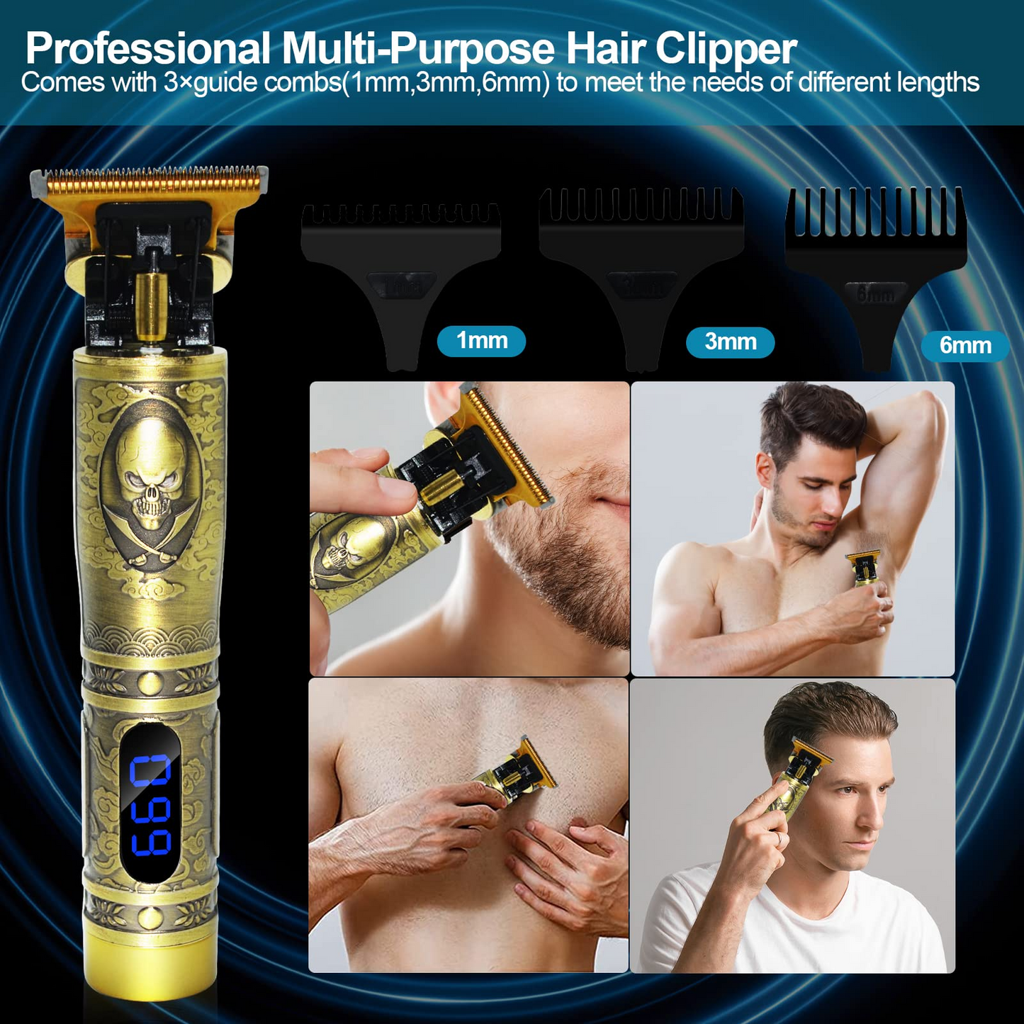 Hair Clippers for Men Professional Hair Trimmer Zero Gapped T-Blade Trimmer Cordless Rechargeable Edgers Clippers Electric Beard Trimmer Shaver Hair Cutting Kit with LCD Display